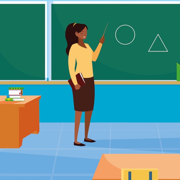 Premium Vector | Teacher female black in classroom with chalkboard