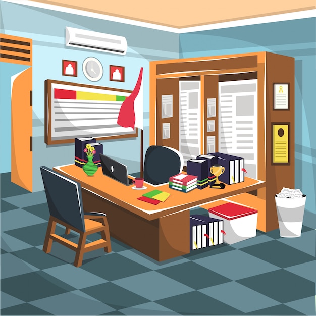 Premium Vector | Teacher office room with cupboard and computer