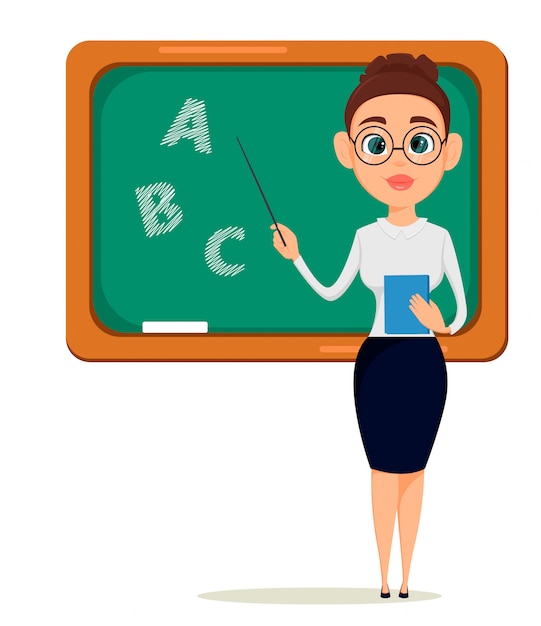 Teacher pointing on the blackboard | Premium Vector