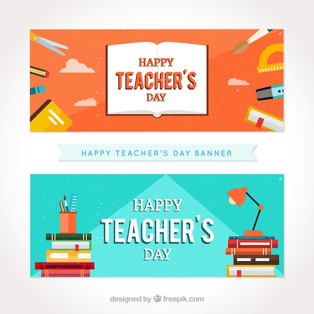 Teacher\'s day banners in vintage style