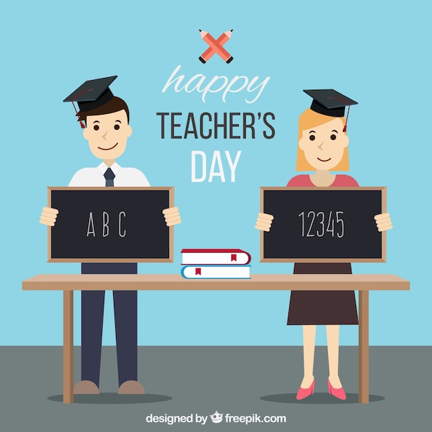 Download Free Vector | Teacher's day, two students