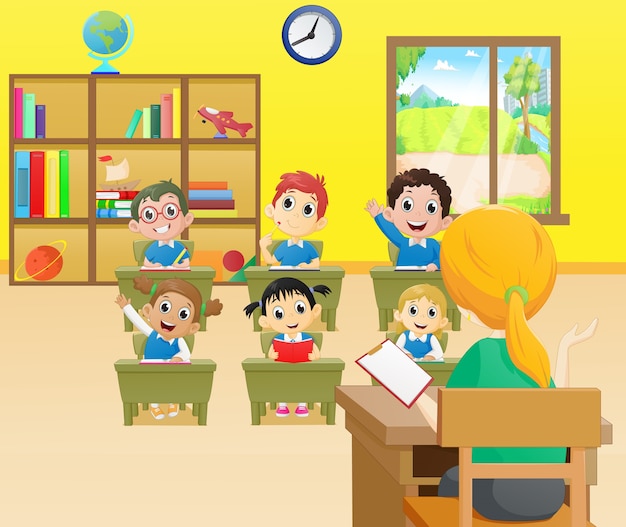 Premium Vector | Teacher teaching a lesson in class at the elementary ...