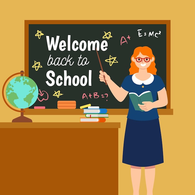 Free Vector | Teacher welcomes back to school