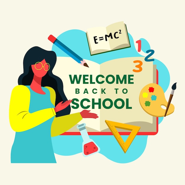 Free Vector | Teacher welcomes back to school