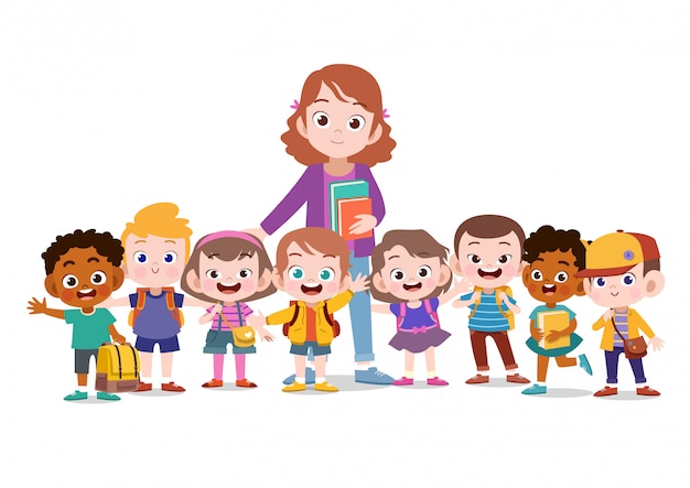 Teacher with kids school Premium Vector