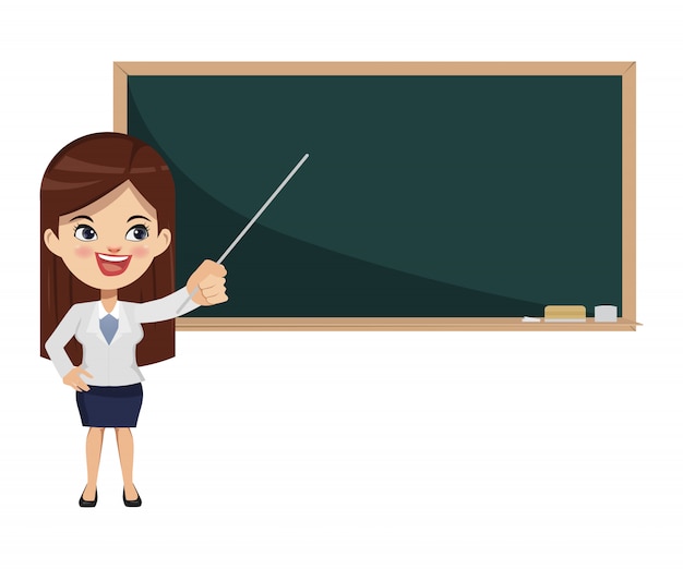 Premium Vector | Teacher woman pointing on blackboard in the classroom.