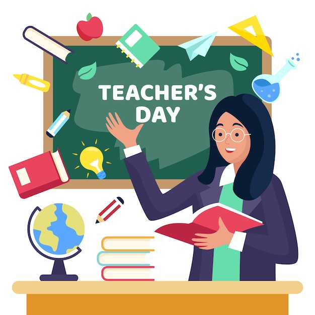 Free Vector | Teachers' day with blackboard and tutor