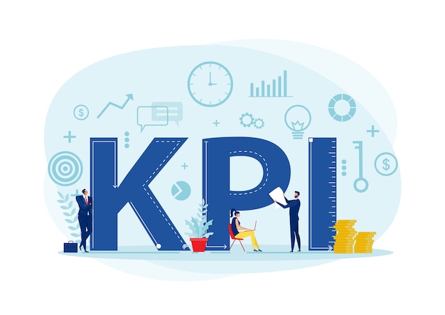 Team business analyst kpi organization with key performance indicator word lettering typography Prem
