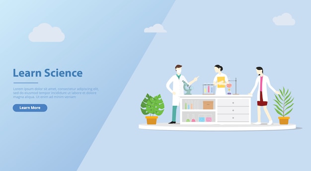 Team of laboratory learn science for website banner template Premium Vector