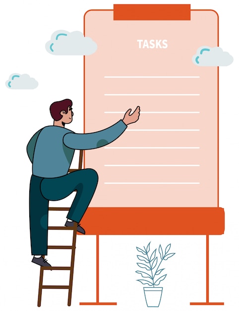 Premium Vector | Team leader on ladder setting tasks on to-do list