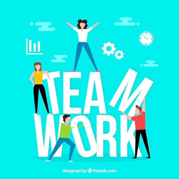 Team work concept with flat design | Free Vector