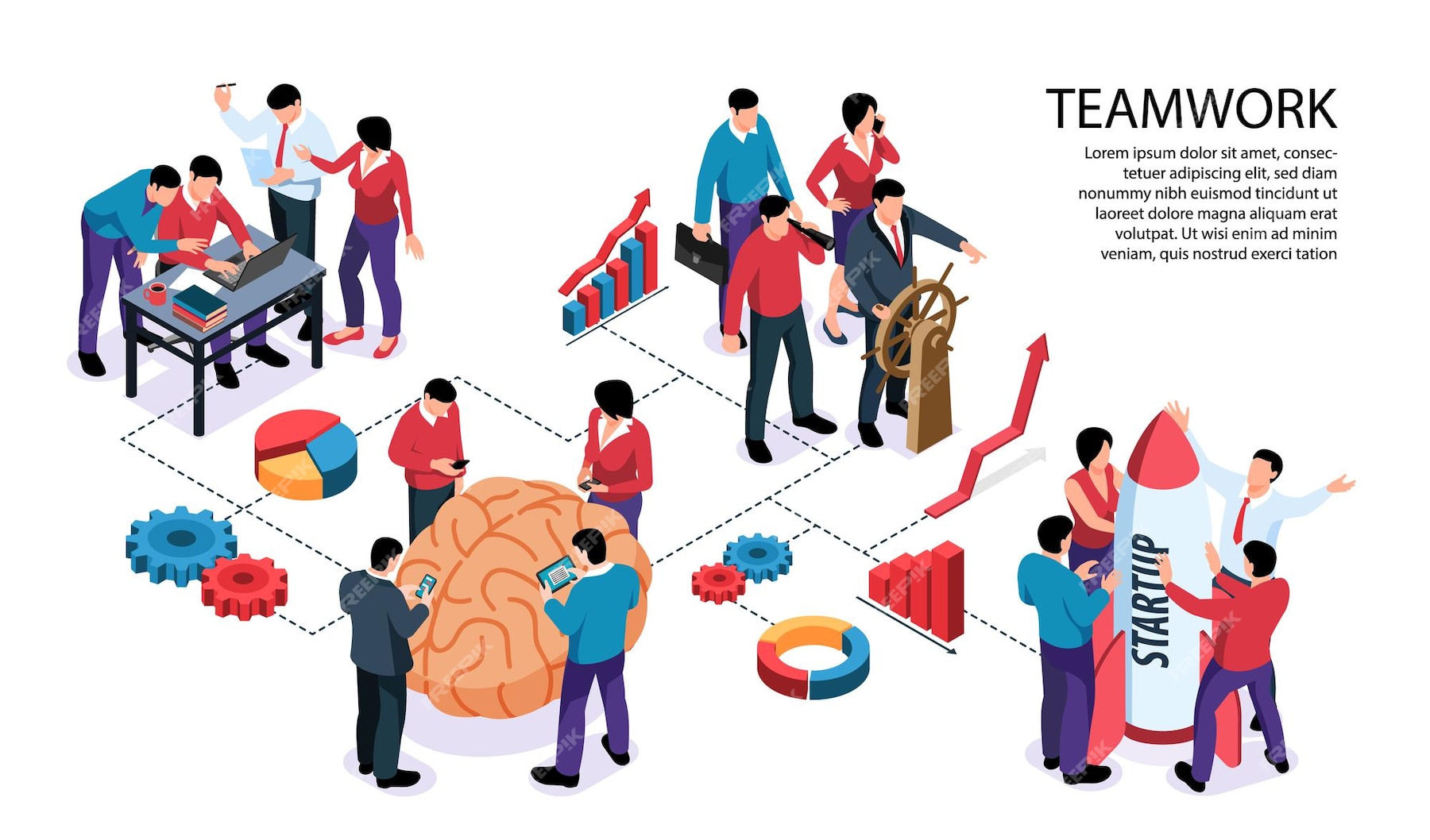 premium-vector-teamwork-concept-horizontal-infographic-flowchart