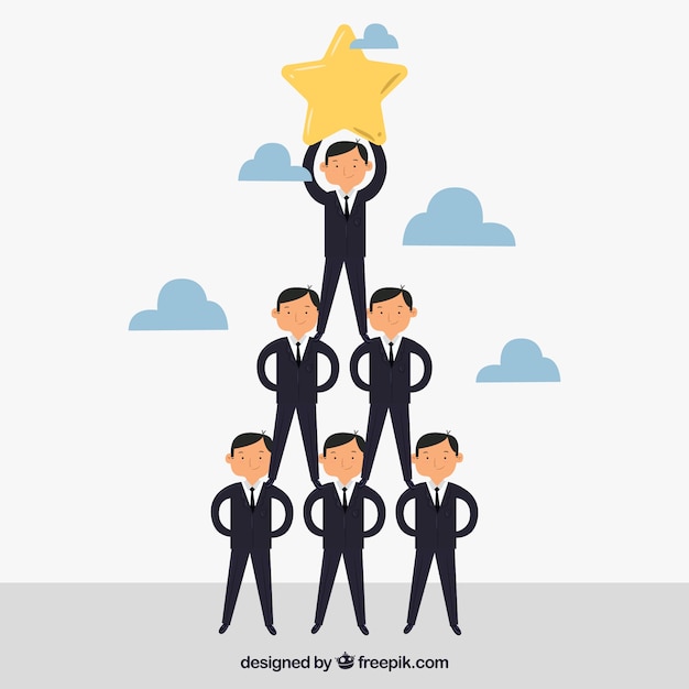 Teamwork concept with businessman forming\
pyramid