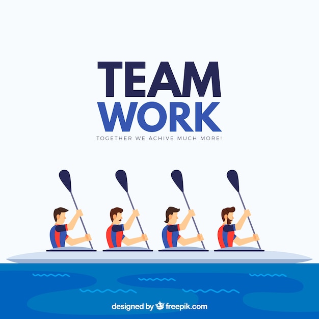 Teamwork concept with canoe