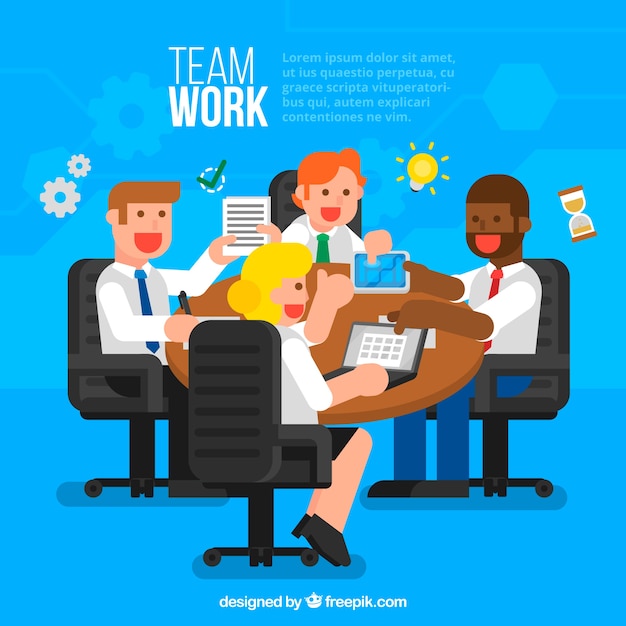 Teamwork concept with happy business people in
office