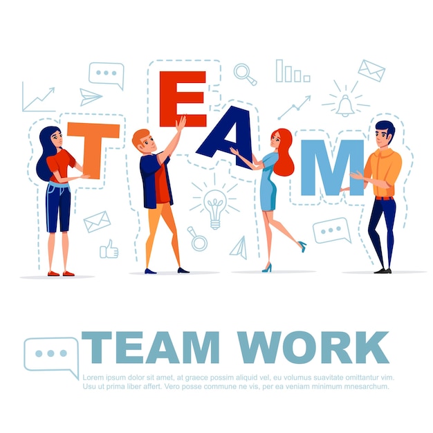 Premium Vector | Teamwork concept with man and woman holding letters ...