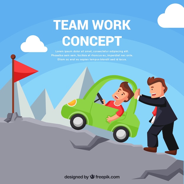 Teamwork concept with people climbing
mountains