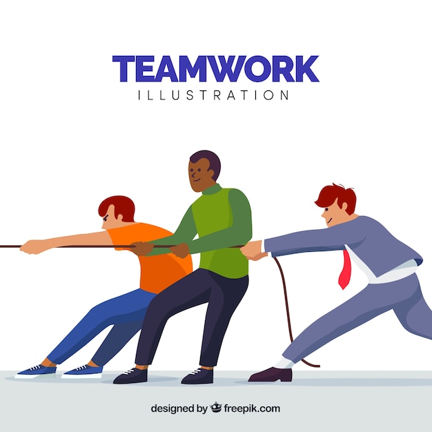Teamwork concept with persons pulling on
rope