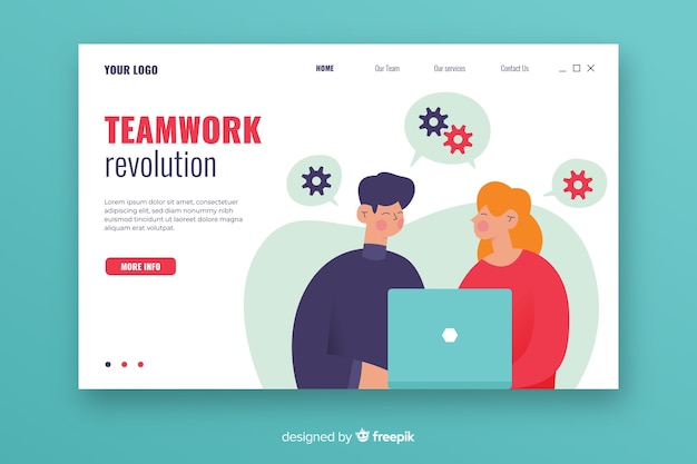 Teamwork landing page with illustrated characters Free Vector