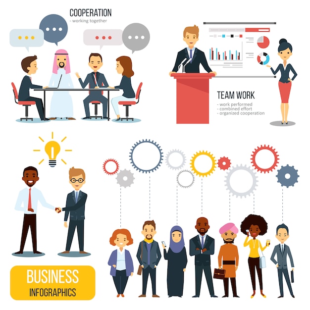 Free Vector | Teamwork And Partnership Business Infographics Set