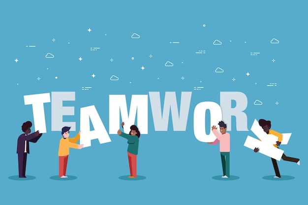 Teamwork people creating together | Free Vector