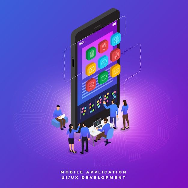 Teamwork ui / ux developer Premium Vector