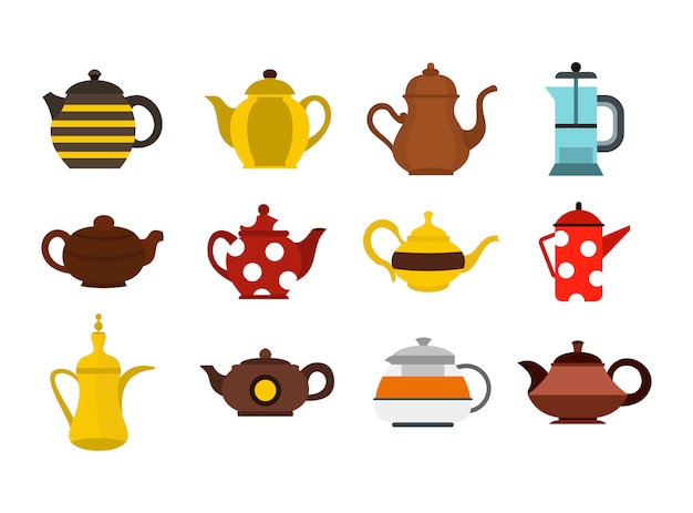 Premium Vector Teapot Icon Set Flat Set Of Teapot Vector Icons Collection Isolated