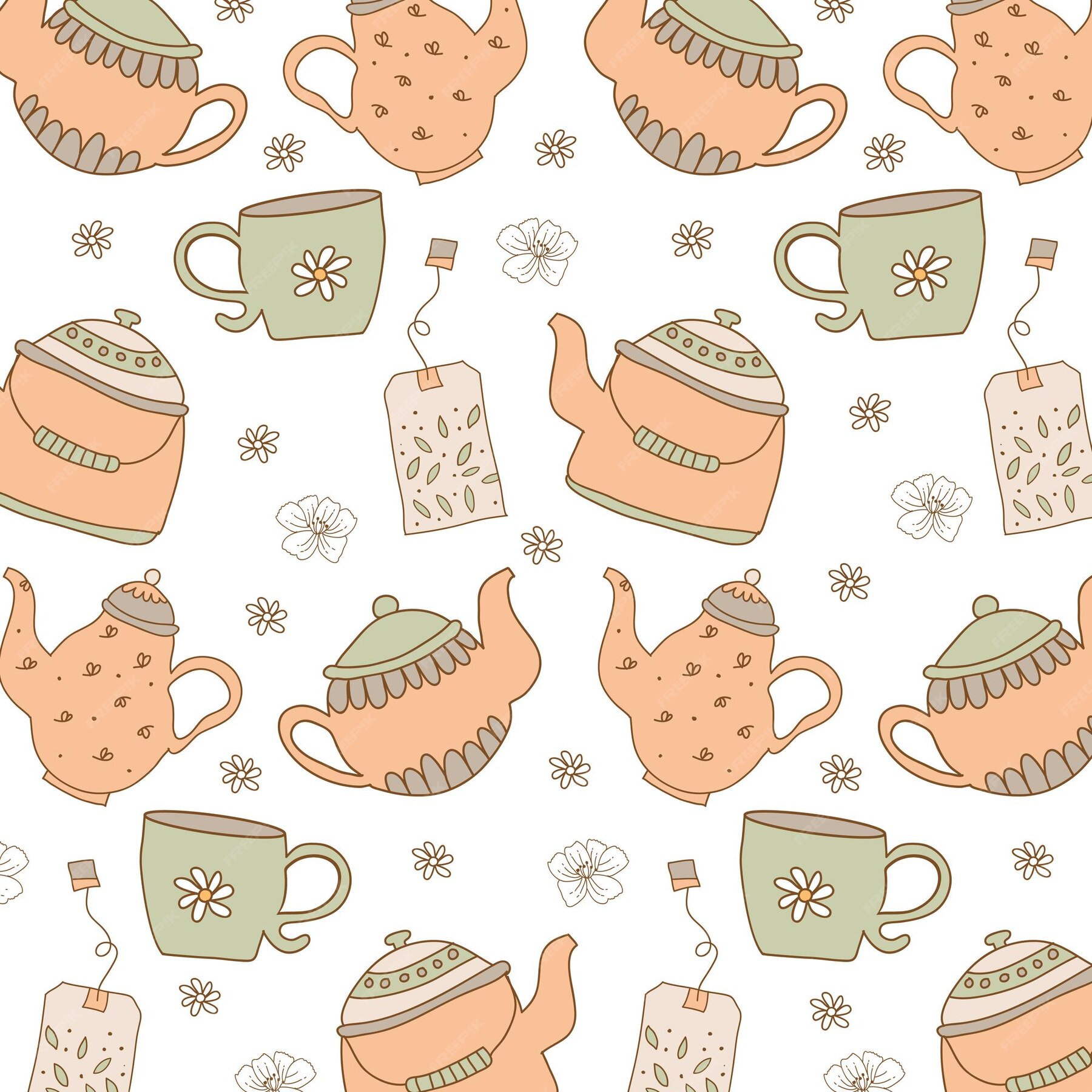 Premium Vector | Teapots and tea bags pattern background. vector ...