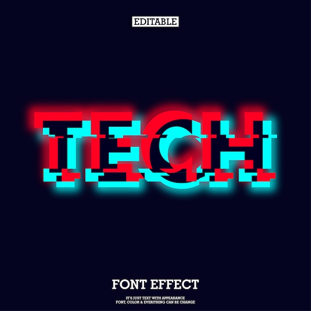 Tech typeface with glowing and glitch effect Premium Vector