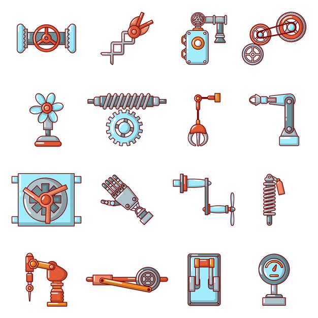 Technical mechanisms icons set Premium Vector