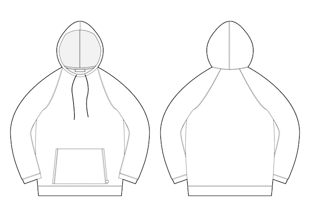 Download Technical sketch men hoodie. front and back view ...