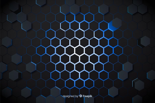 Technological blue lights of honeycomb background Free Vector