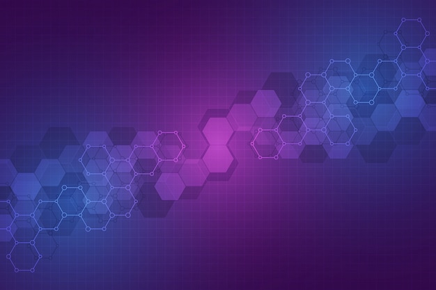 Technology abstract background. geometric texture with molecular structures and chemical engineering Premium Vector