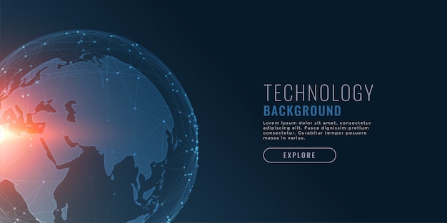Technology background with earth and connecting dots Free Vector