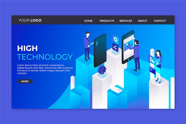 Technology concept landing page template Free Vector