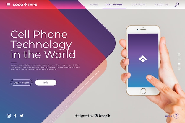 Technology landing page template with photo Free Vector