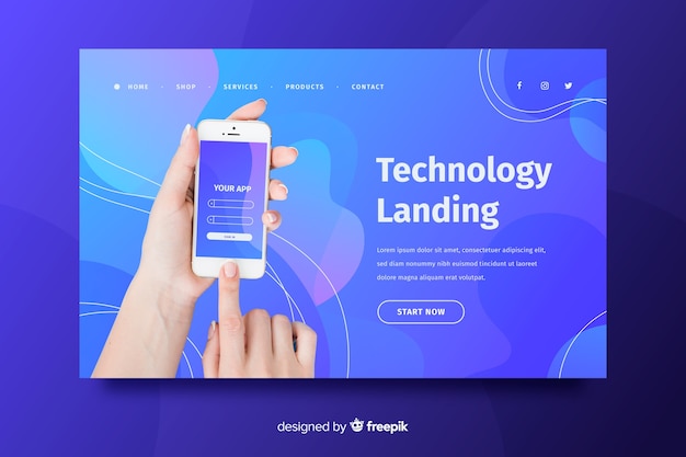 Technology landing page with photo Free Vector