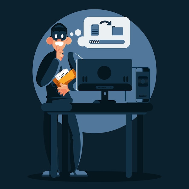 Technology thief stealing data in the shadows | Free Vector