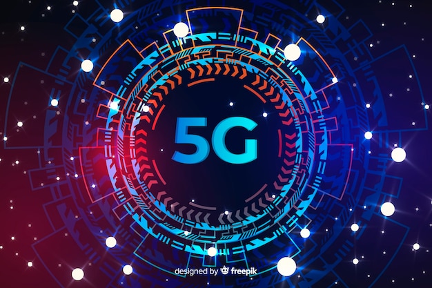Techologic rounded 5g concept background with dots Free Vector