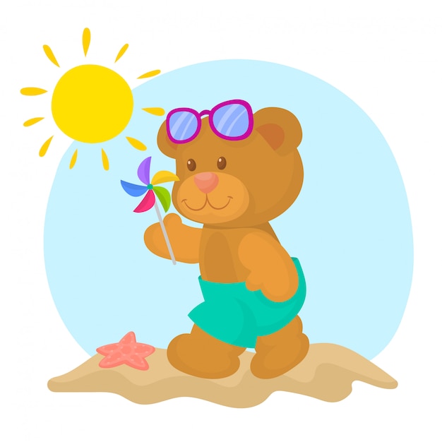 Teddy bear at the beach | Premium Vector