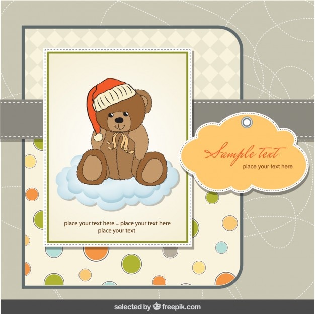 Download Free Vector | Teddy bear on clouds baby shower card