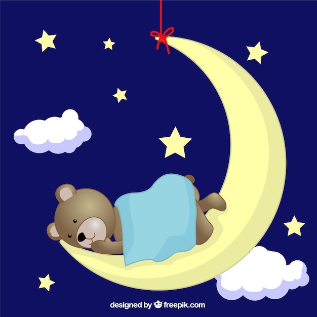 teddy bear sleeping on the moon