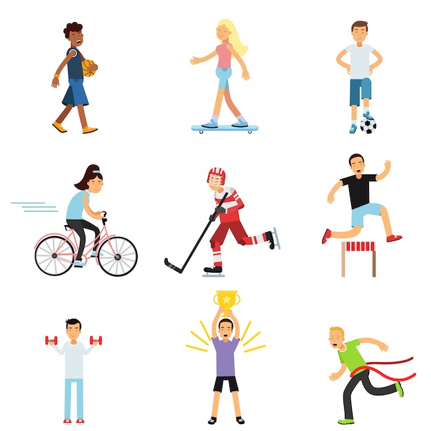 Premium Vector | Teen boys and girls engaging in different sports ...