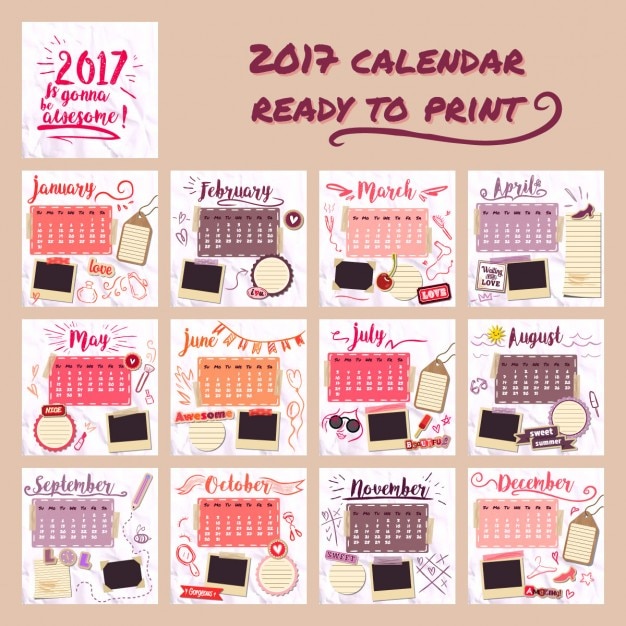 Teen calendar 2017 Vector Free Download