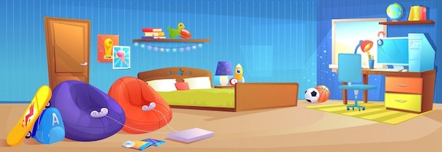 Download Teenager boy room interior design banner. | Free Vector