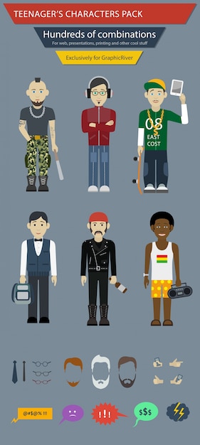 Download Teenager character pack | Free Vector