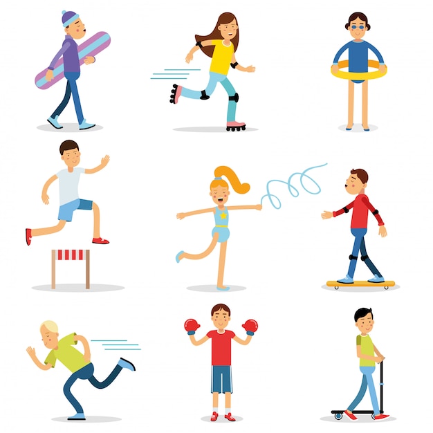 Premium Vector | Teenagers children playing sports set. children ...