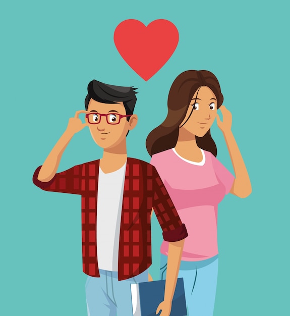 Premium Vector | Teens couple in love heart