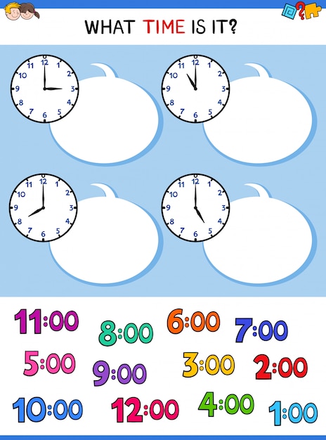 Premium Vector | Telling time clock face cartoon game