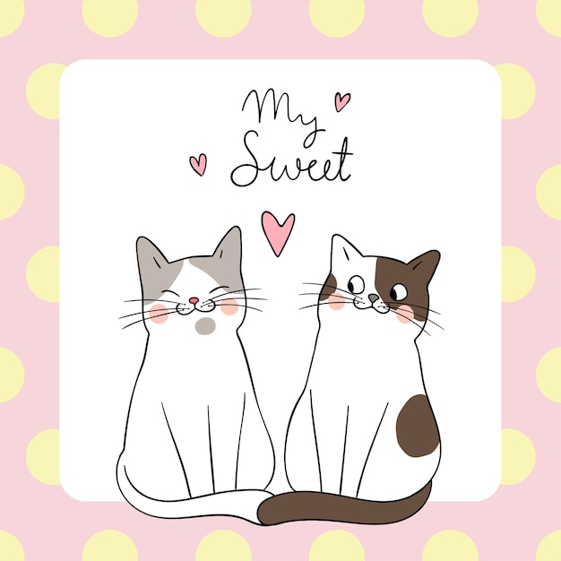 Premium Vector Template Background Couple Love Cat With Word My Sweet